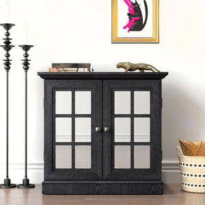 Sideboard Cabinet With Mirrored Doors, Adjustable Shelf, Metal Handles
