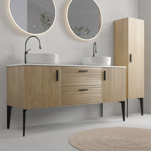 Emilia 60-Inch Bathroom Vanity, Natural Oak with Ceramic Sink