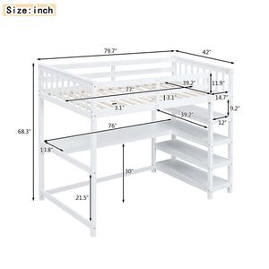 Loft Bed With Storage Shelves And Under Bed Desk
