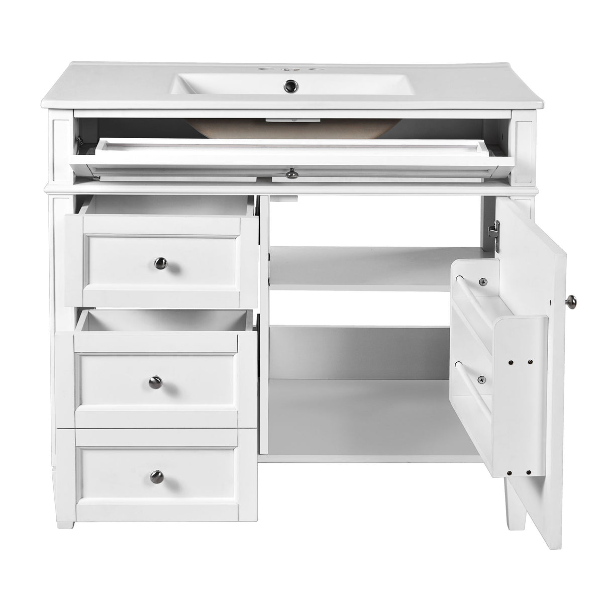 Bathroom Vanity With Mirror Cabinet, Single Sink With 2 Soft Closing Doors And 4 Drawers