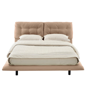 Queen Size Upholstered Floating Bed Frame with LED Lights, Khaki
