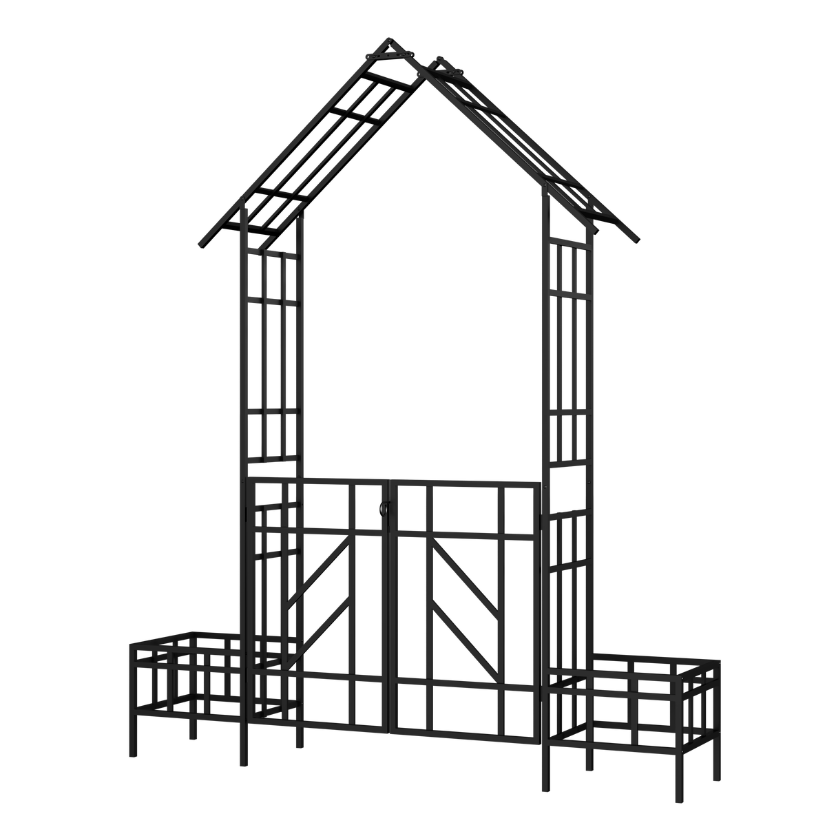 Metal Garden Arch with Gate and Planter for Climbing Plants