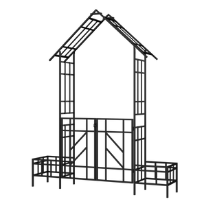 Metal Garden Arch with Gate and Planter for Climbing Plants