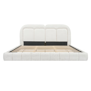 King Size Boucle Upholstered Platform Bed with Tufted Headboard
