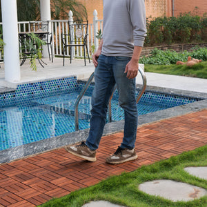 Interlocking Deck Tiles Checker Pattern, Square Acacia Hardwood Outdoor Flooring For Patio, Bancony, Pool Side