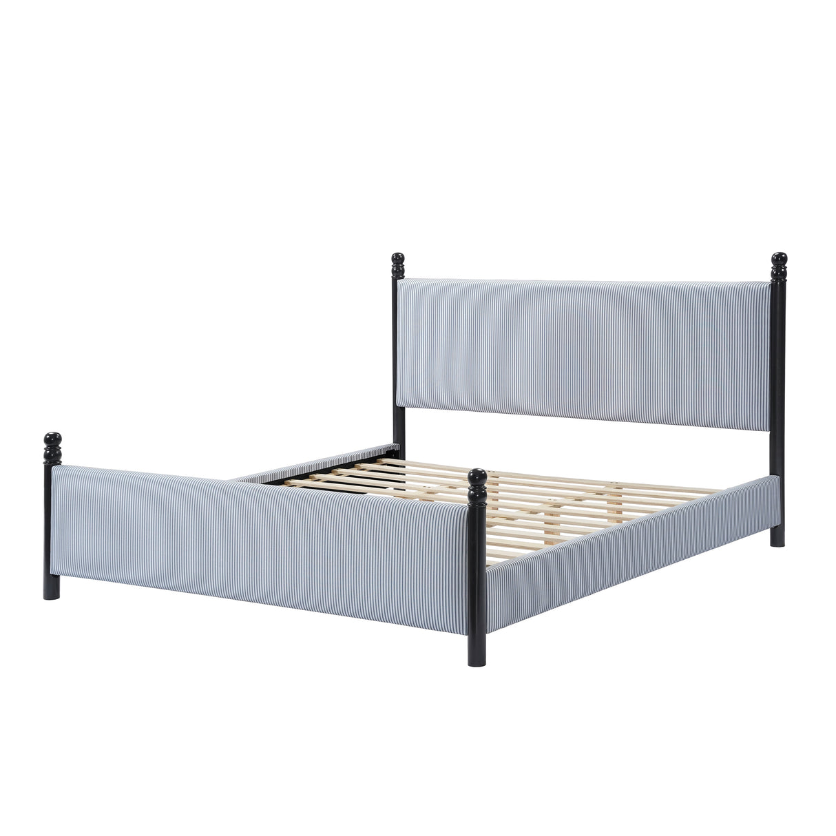 48-inch Striped Rubberwood Upholstered Bed, King