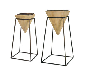 Modern-Wood-Planter-in-Metal-Stand-(Set-of-2)-Pots-&-Planters