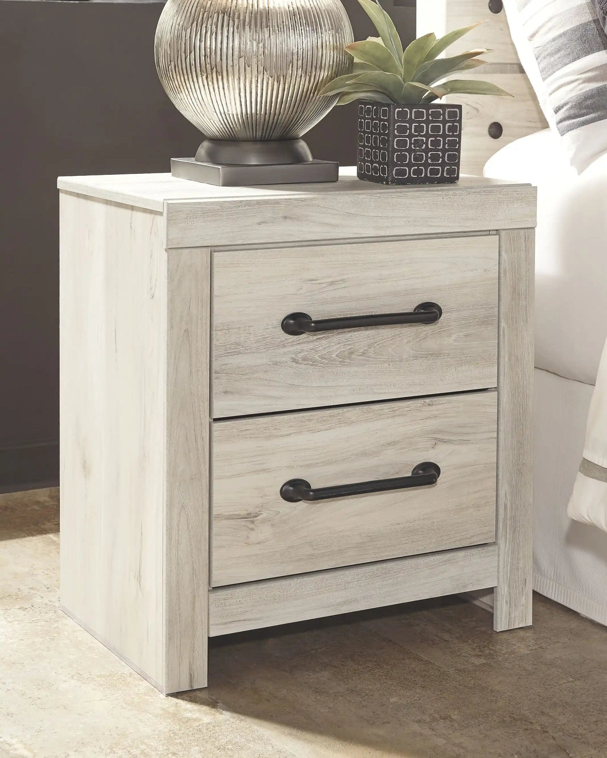 Cambeck - Two Drawer Night Stand - Whitewash - Best Buy Furniture