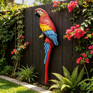 Hanging Scarlet Macaw Parrot Statue, 38'' Lifelike Hand-Painted Resin Bird Figurine Weatherproof Outdoor Tropical Sculpture for Porch, Balcony, Tree & Patio Garden Yard Decor, Cute Animal Ornament Gi