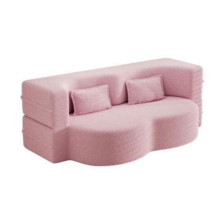 Modern Floor Sofa With 2 Pillows Convertible Teddy Fabric Foam Filled Bed