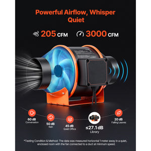 Inline Duct Fan with 10-Speed PWM Controller and App Control