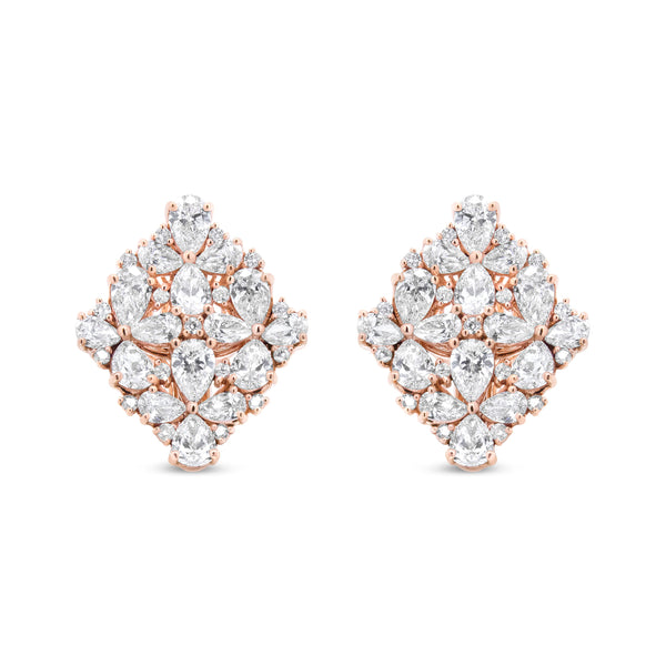 18K Rose Gold 8 1/3 Cttw Pear and Round Diamond Floral Cluster Omega Earrings (F-G Color, VS1-VS2 Clarity)