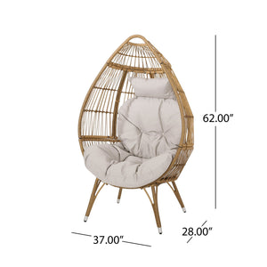 Basket Chair with Teardrop Shape and Water-Resistant Cushion - Natural