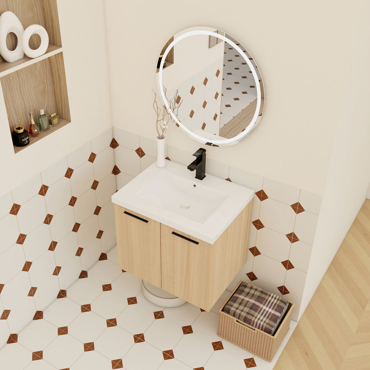 Floating Bathroom Vanity With Sink, Wall Mounted Double Door Storage