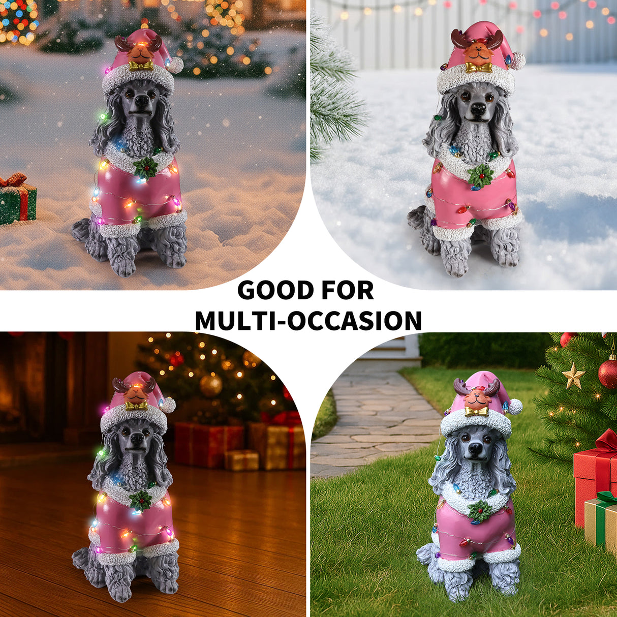 Christmas Poodle Statue, Holiday Dog Figurine