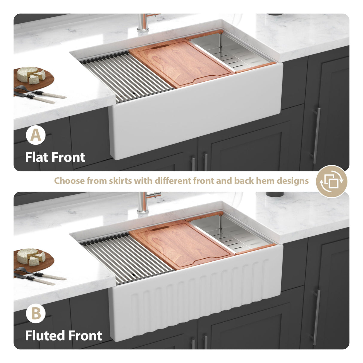 Farmhouse Sink Workstation 33" Ceramic Double Bowl Kitchen Sink With Ledges - White