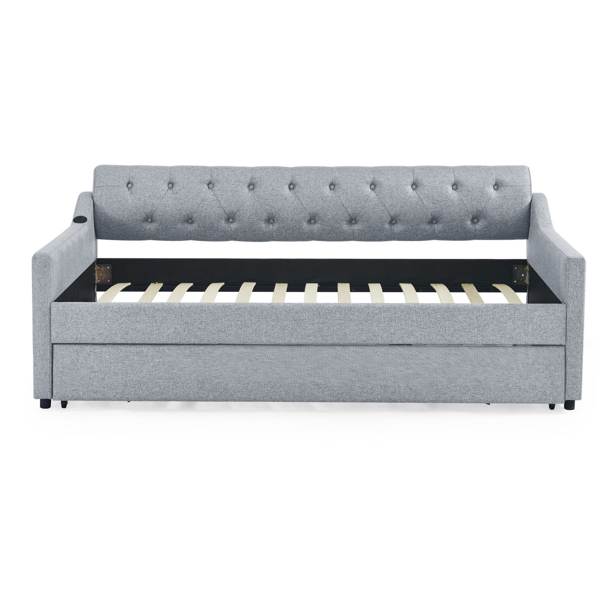 Size Upholstered Daybed With Trundle And USB Charging Armrest
