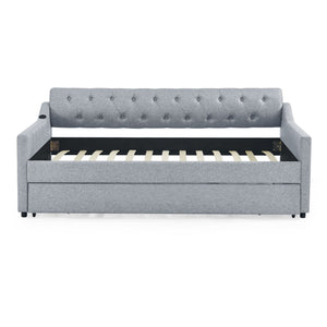 Size Upholstered Daybed With Trundle And USB Charging Armrest
