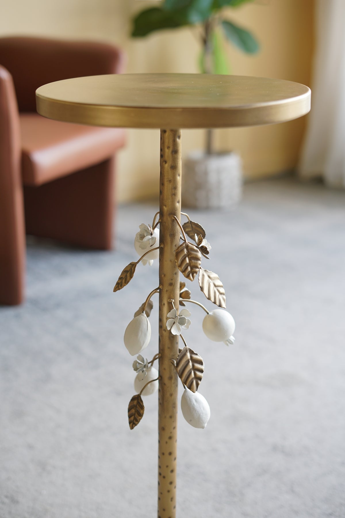 Round Iron Side Table with Botanical Details