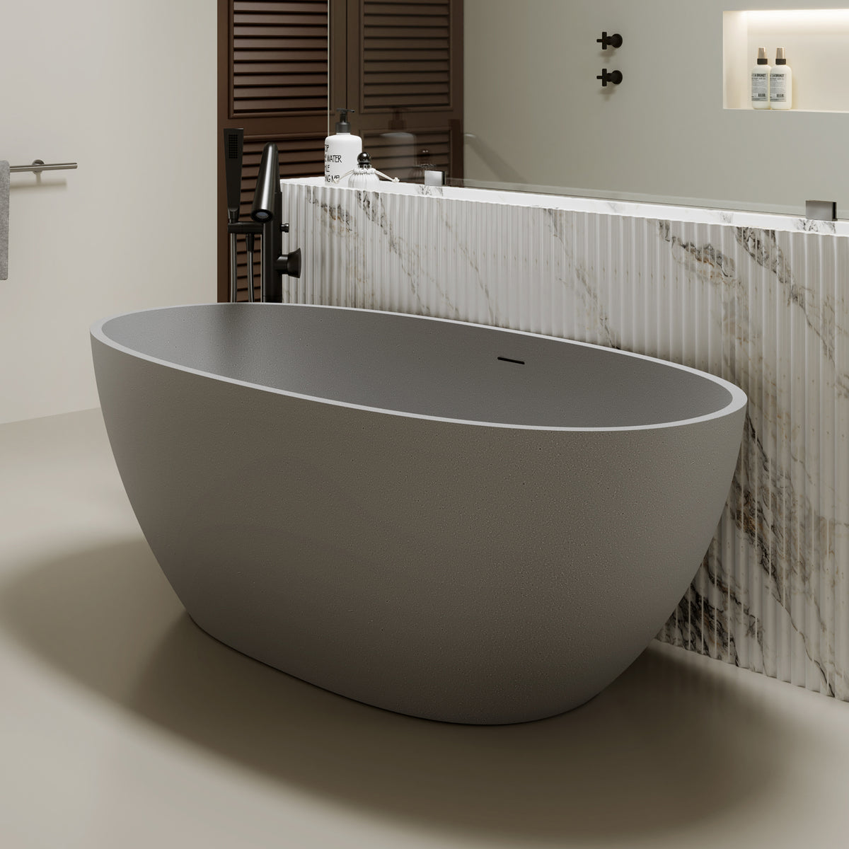 63" Freestanding Bathtub Resin Stone Soaking Bathtub
