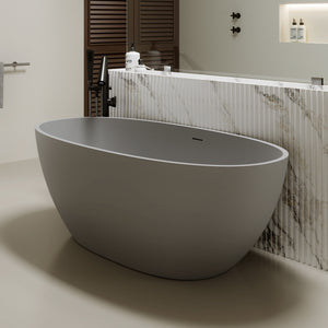 63" Freestanding Bathtub Resin Stone Soaking Bathtub