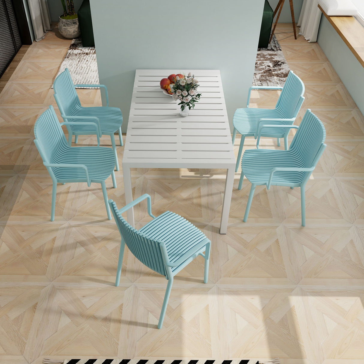 4 Piece Stackable Single Chairs With Vertical Stripe Design For All Weather