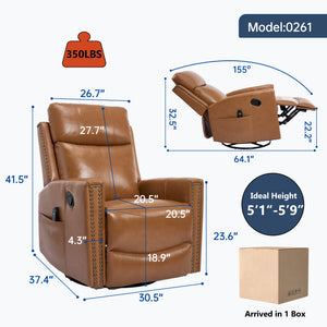Orange Genuine Leather Heat Massage Manual Recliner Chair
