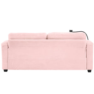 Sleeper Sofa Loveseat Sofa With Full Size Mattress, 2 USB Ports, 2 Cup Holders, 2 Side Pockets And Phone Holder