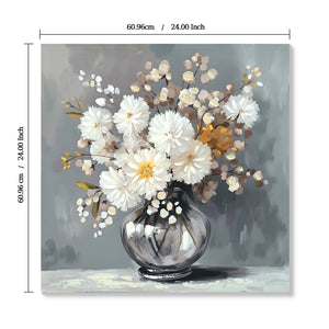 Chrysanthemum Vase Canvas Wall Art Decor Country - Stone White