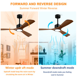 52 Inch Solid Wood Ceiling Fan with Light Kit and Remote Control