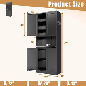 72-Inch High Metal Cabinet with Adjustable Shelves and Drawer - Gray