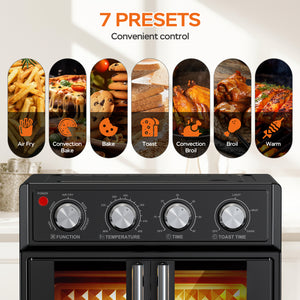 PlumChef 26QT Large Capacity French Double-Door Air Fryer Convection Toaster Oven