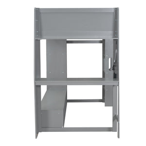 Gaming Loft Bed With Desk, Multi Storage Shelves, LED Lighting, And Hanging Clothes Rack