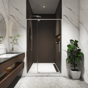 44-48"W x 74"H Pivot Shower Door with Brushed Nickel Finish