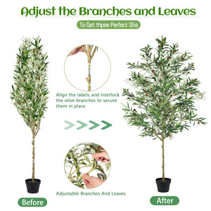 7FT Artificial Olive Tree Indoor Tall Faux with Planter & Basket