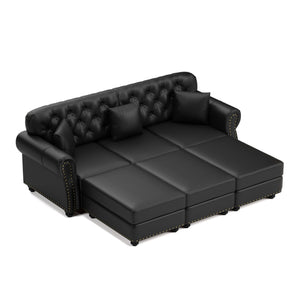 Upholstered Sofa With Nailhead Trim, Rolled Armrests With Ottoman