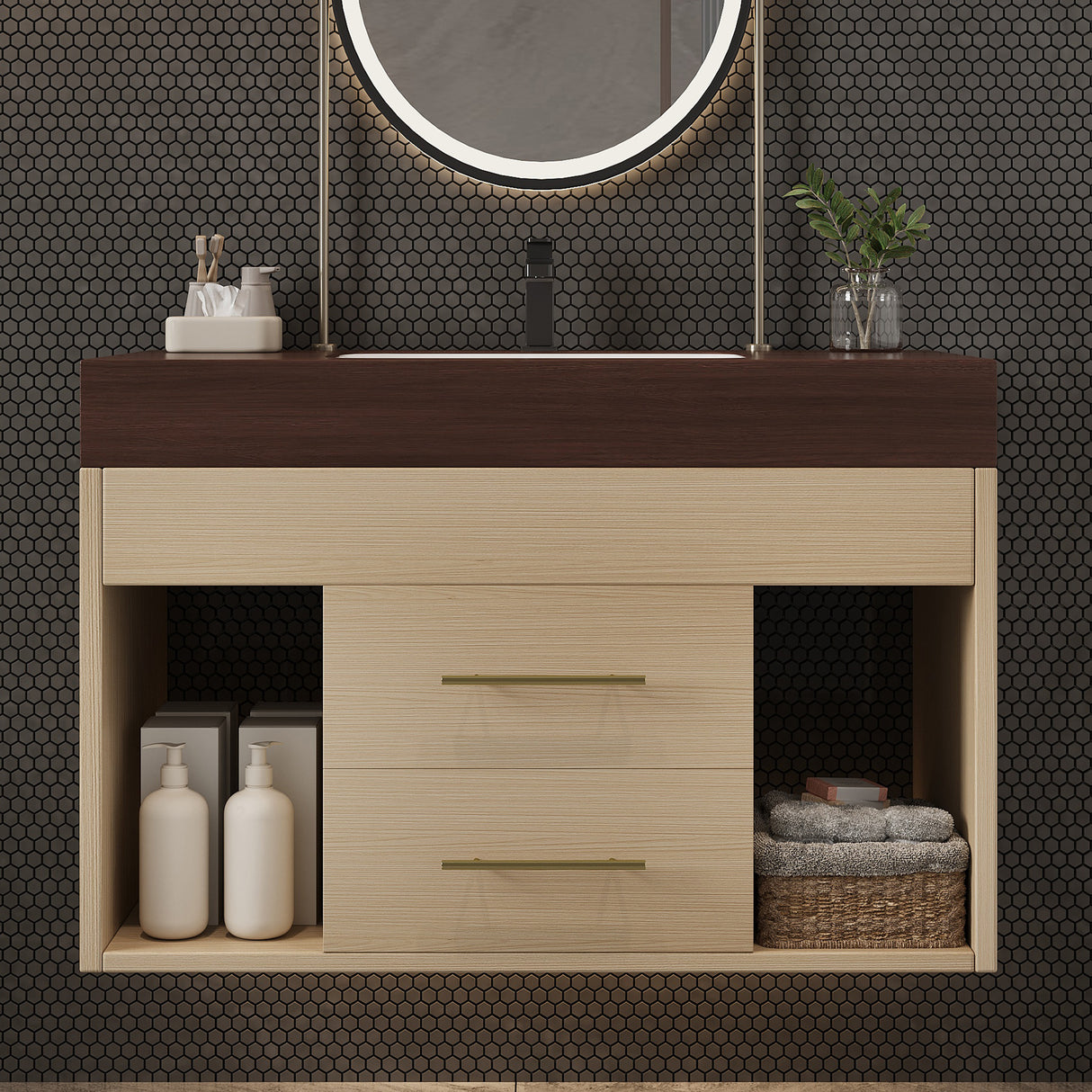 29.9" Modern Floating Bathroom Vanity with Sintered Stone Top