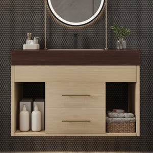 29.9" Modern Floating Bathroom Vanity with Sintered Stone Top