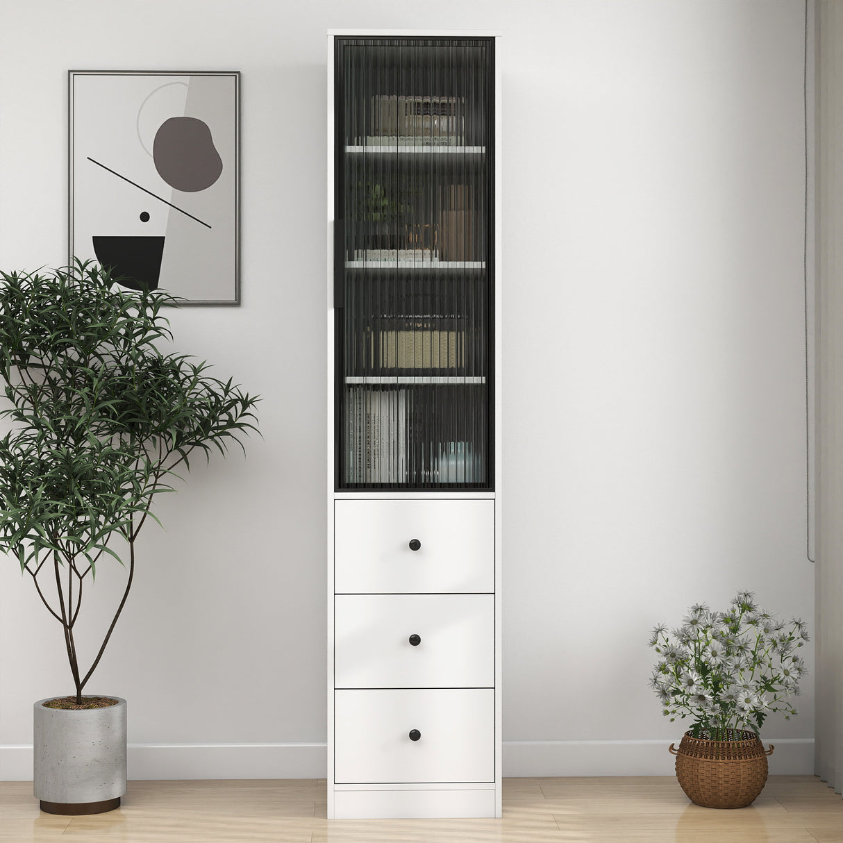 70.87" Tall Bathroom Storage Cabinet with Glass Door and Drawers