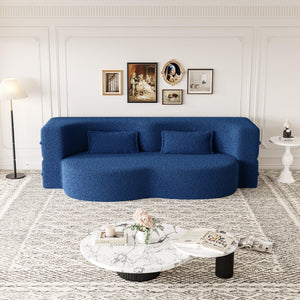 Modern Floor Sofa With 2 Pillows Convertible Teddy Fabric Foam Filled Bed