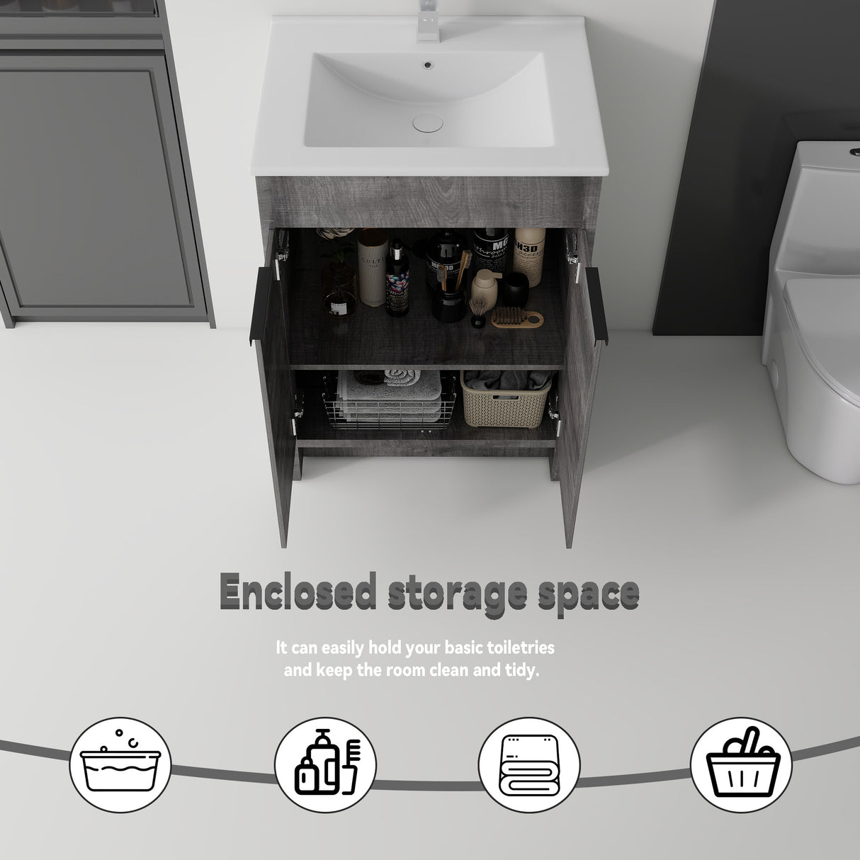 24 Inch Floating Bathroom Vanity with Ceramic Sink and Soft-Close Door