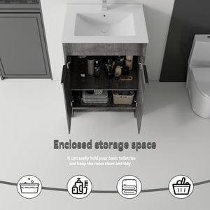 24 Inch Floating Bathroom Vanity with Ceramic Sink and Soft-Close Door