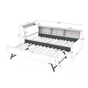 Upholstered Daybed With Storage Headboard, Wireless Charging, LED Lights