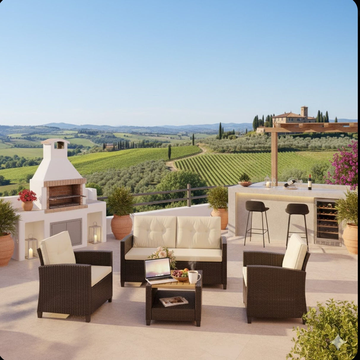 Modern All-Weather Patio Set With Cushions And Table