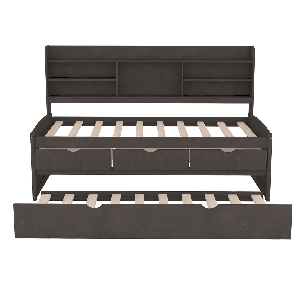 Captain Bed With Built In Bookshelves, 3 Storage Drawers, And Trundle
