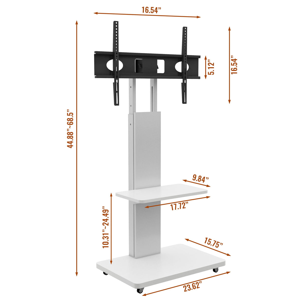 Mobile TV Stand With Shelf Floor Mount Cart For TVs With Lockable Wheels