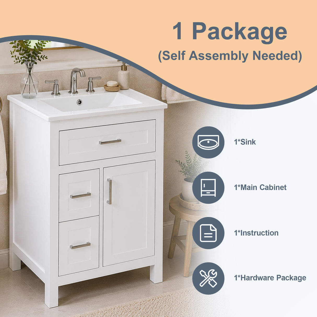 24 Inch Bathroom Vanity with Ceramic Sink