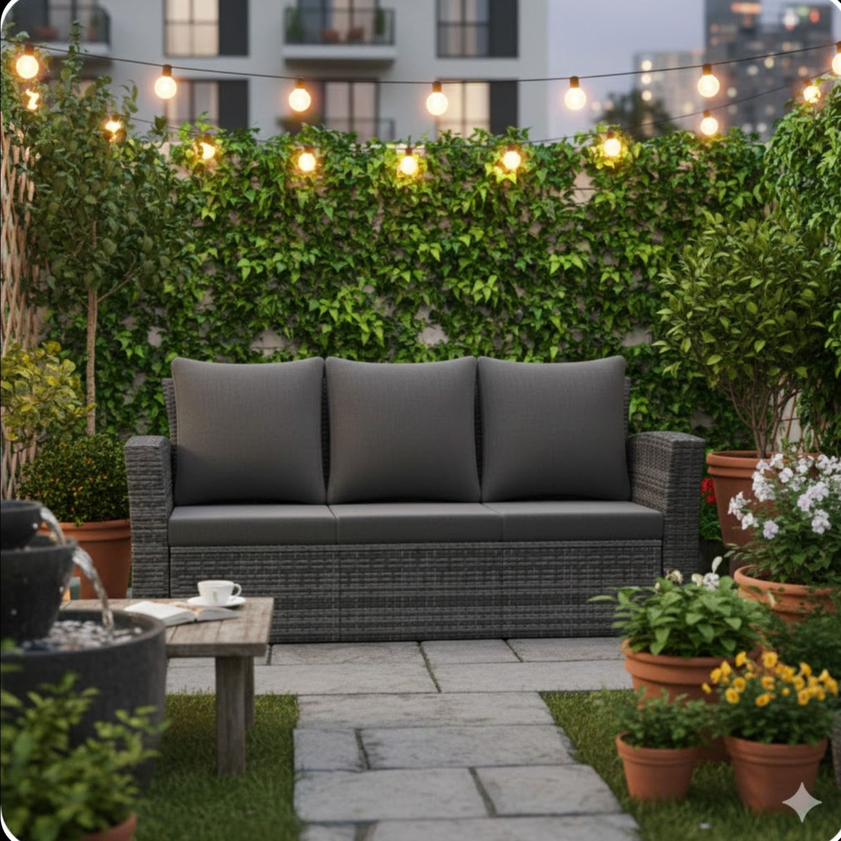 All-Weather Wicker 3 Seat Patio Sofa With Thick Cushions