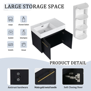 Modern Wall Mounted Bathroom Vanity With Resin Sink And Storage Rack