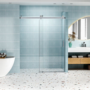 Frameless Soft-Closing Shower Door, 1/4" (6 Mm) Tempered Glass Single Sliding With Explosion Proof Coating